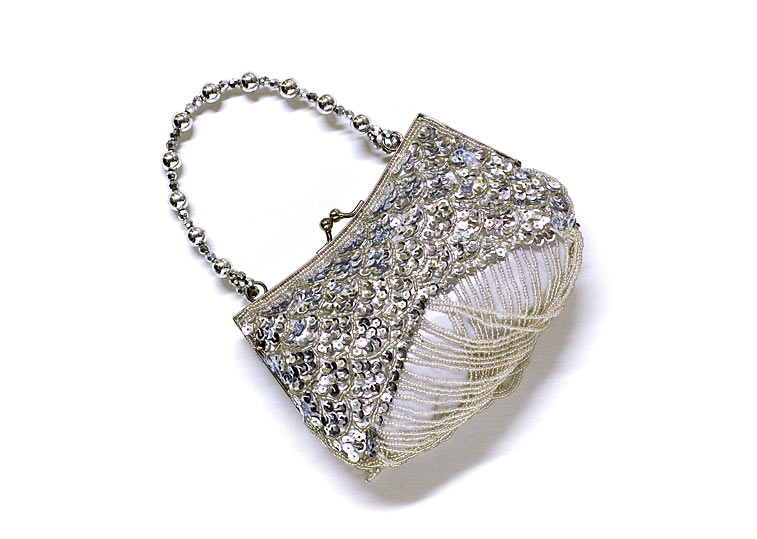Silberne Pailletten-Tasche Abendtasche Perlen