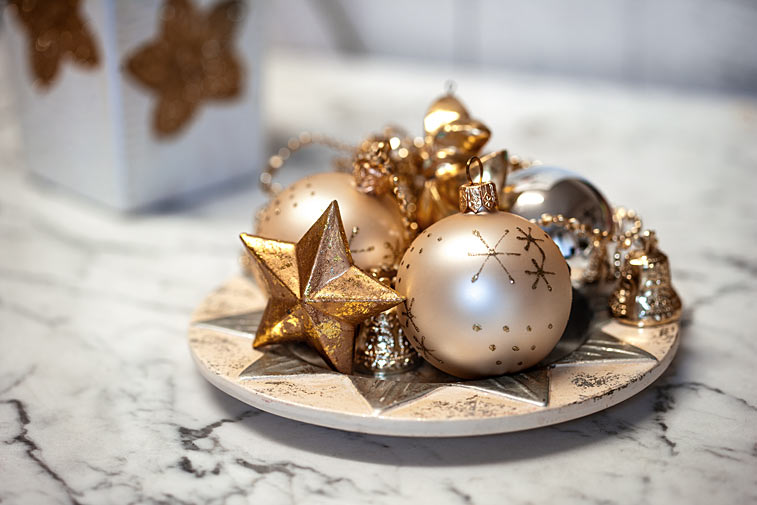 Weihnachtskugeln Landhaus Weihnachtdeko-Teller Sterne gold