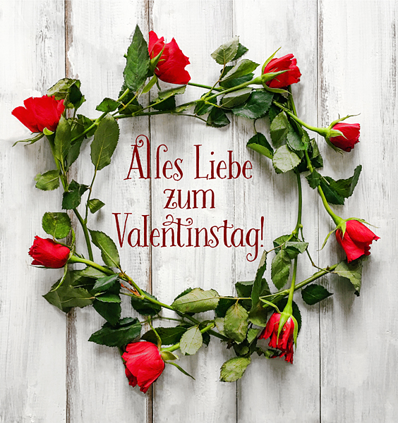 Valentinstag Grusskarte Rote Rosen-Kranz Valentinsgruss Shabby Holz