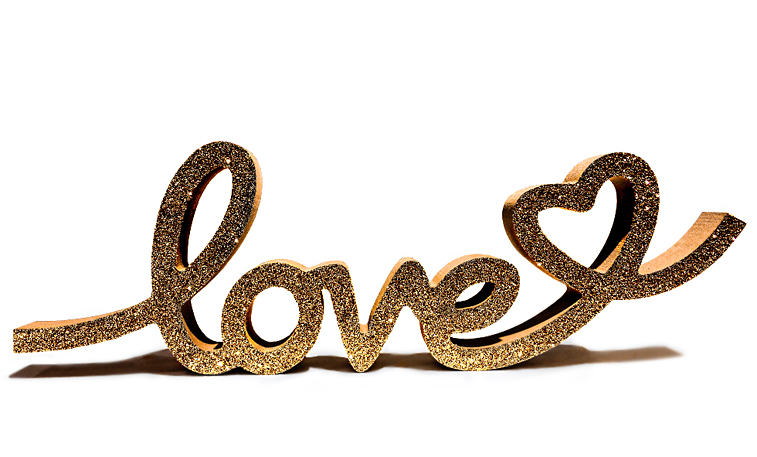 Love Liebe Valentinstag Schriftzug Gold Glitzer Aufsteller Herz
