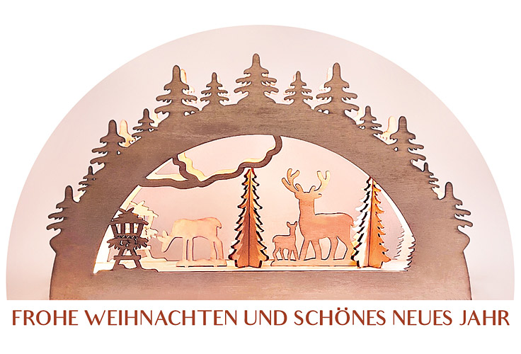 Schwibbogen Weihnachtsbogen Hirsche Holzbogen Frohe Weihnachten und gutes neues Jahr