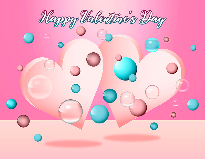 Valentinstag Liebe 3D rosa Herzen Glaskugeln Pastellfarben Illustration pastell pink